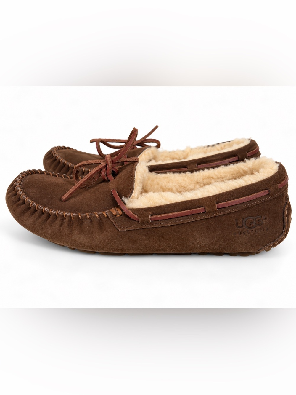 UGG Women’s Brown Leather Sherpa Lined Loafers Moccasin Slip On Shoes Size 9